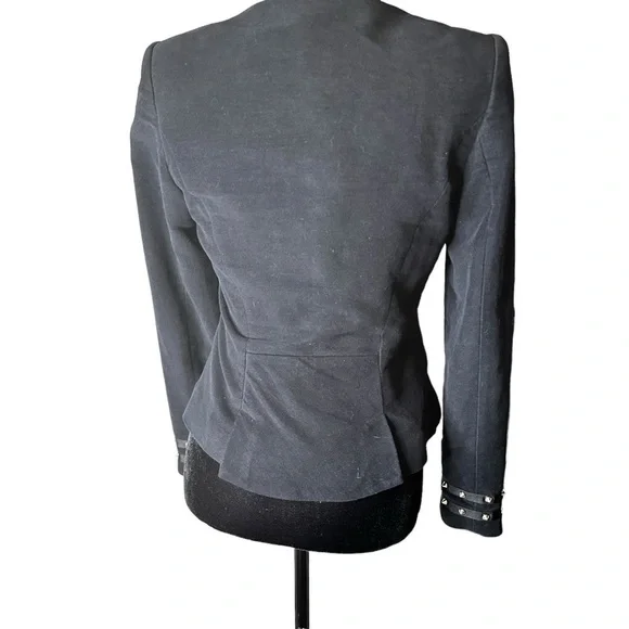 Zara Velvet Like Moto Bomber Collarless Jacket w/ Gold Zipper & Stud Detail sz M - Picture 2 of 16